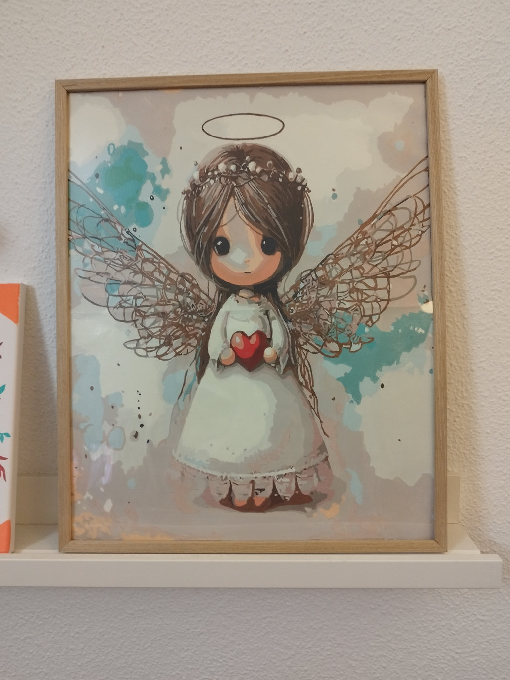 cuadro pintado a mano ángel de la guarda con corazon